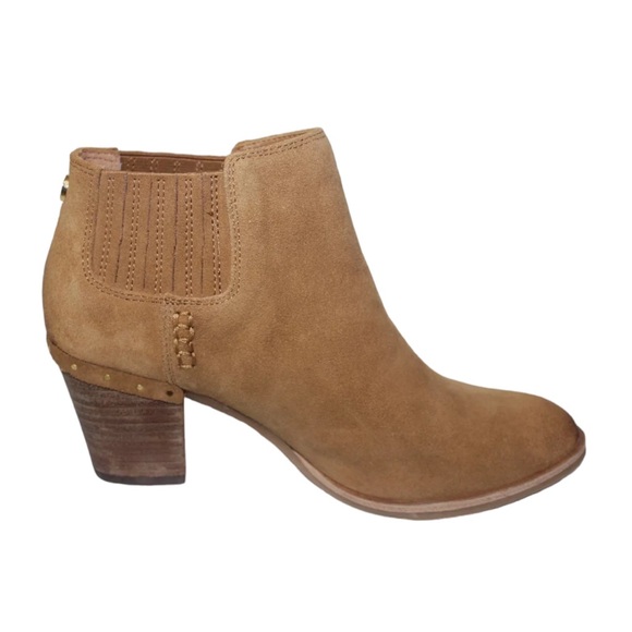 Steve Madden Leather Suede Thinker Booties Tan Boot Block Stacked Heel Size 7.5 - Picture 1 of 17